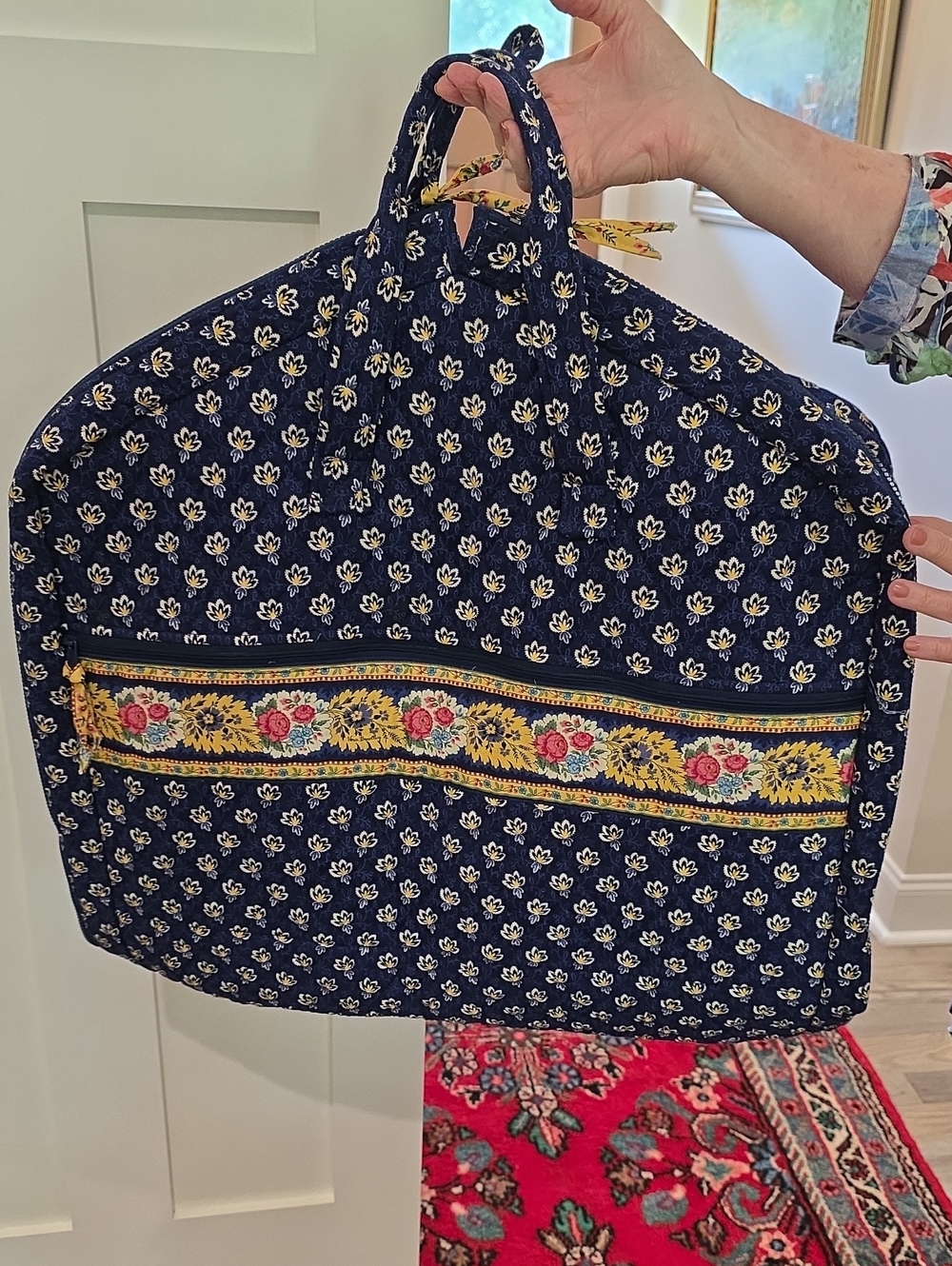 New Vera Bradley Vintage Quilted Navy Floral Garment Bag with Yellow Trim